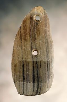 2 1/2"  2-Hole Pendant made from Banded Slate. Found  in Auglaize Twp., Allen Co., Ohio.