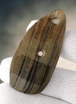 2 1/2"  2-Hole Pendant made from Banded Slate. Found  in Auglaize Twp., Allen Co., Ohio.