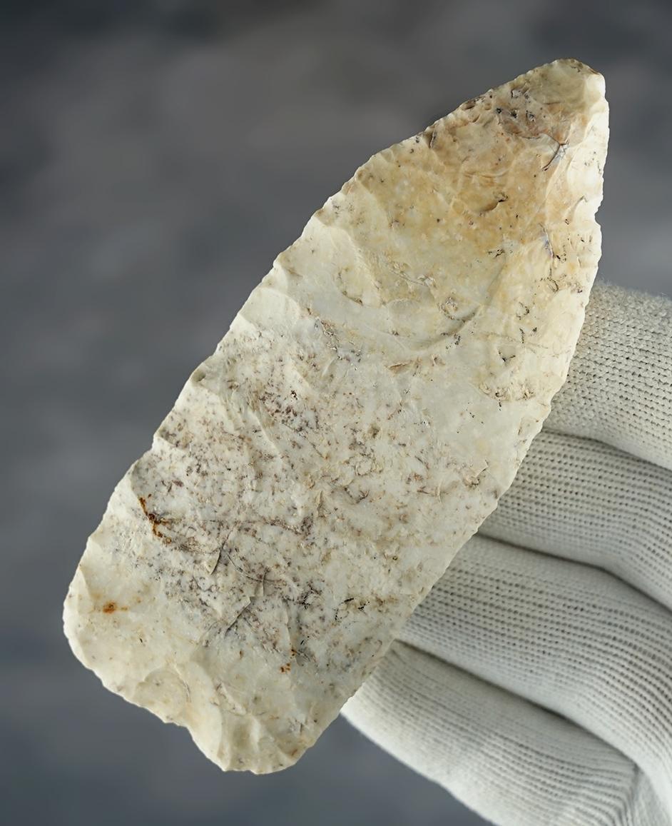 4 1/8" Blade made from patinated cream-colored Chert. Found in the Midwestern U.S.