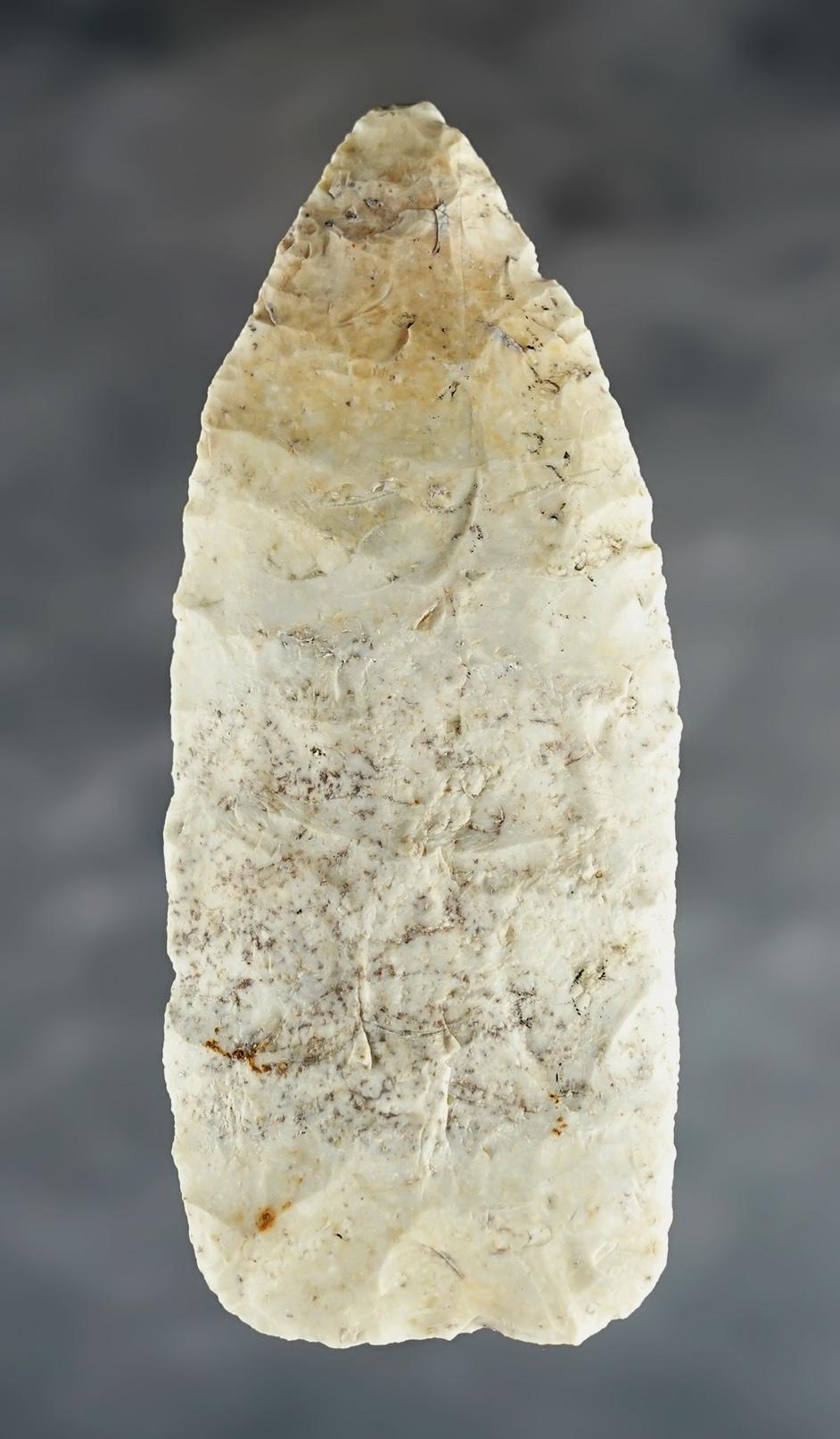 4 1/8" Blade made from patinated cream-colored Chert. Found in the Midwestern U.S.