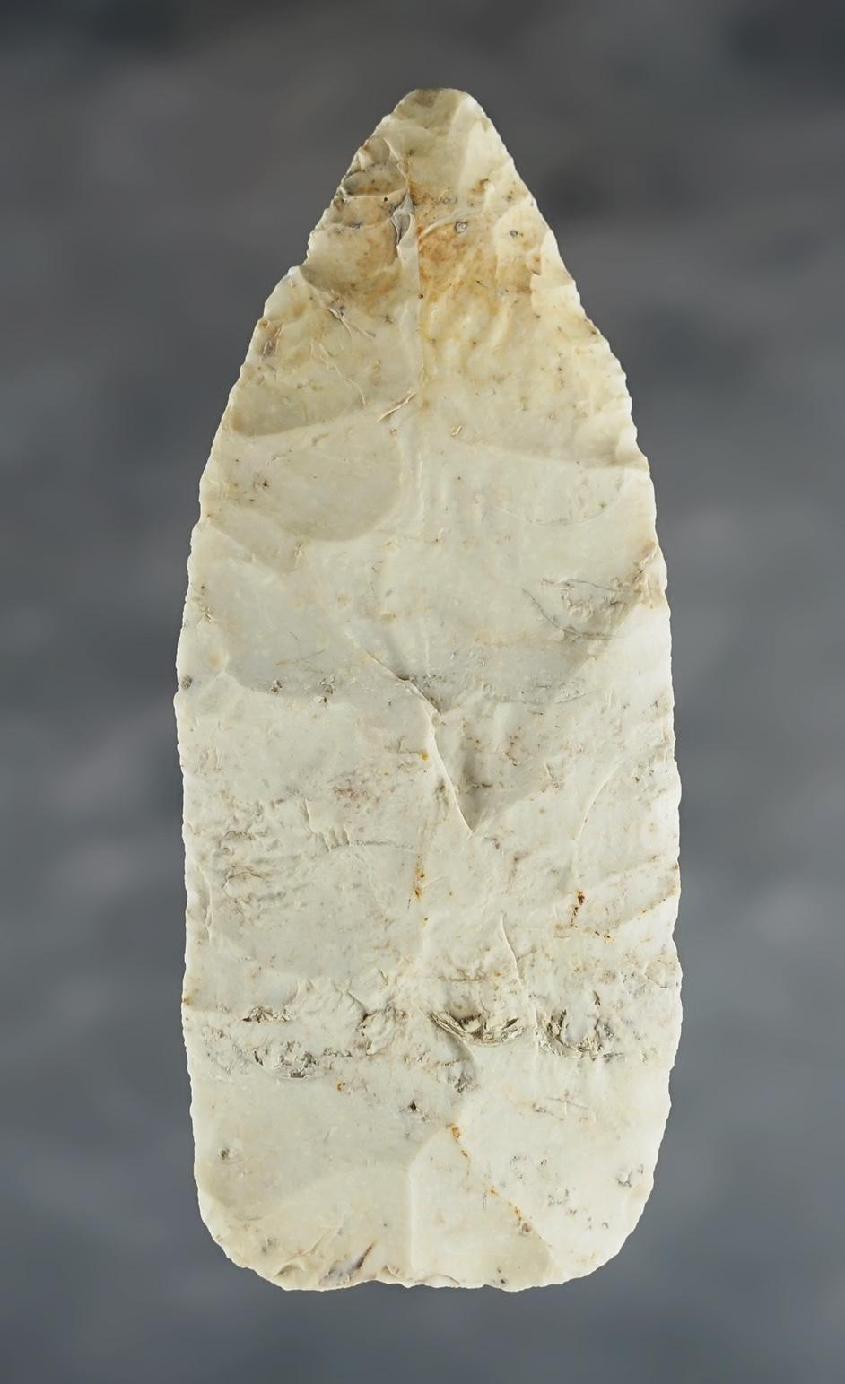 4 1/8" Blade made from patinated cream-colored Chert. Found in the Midwestern U.S.