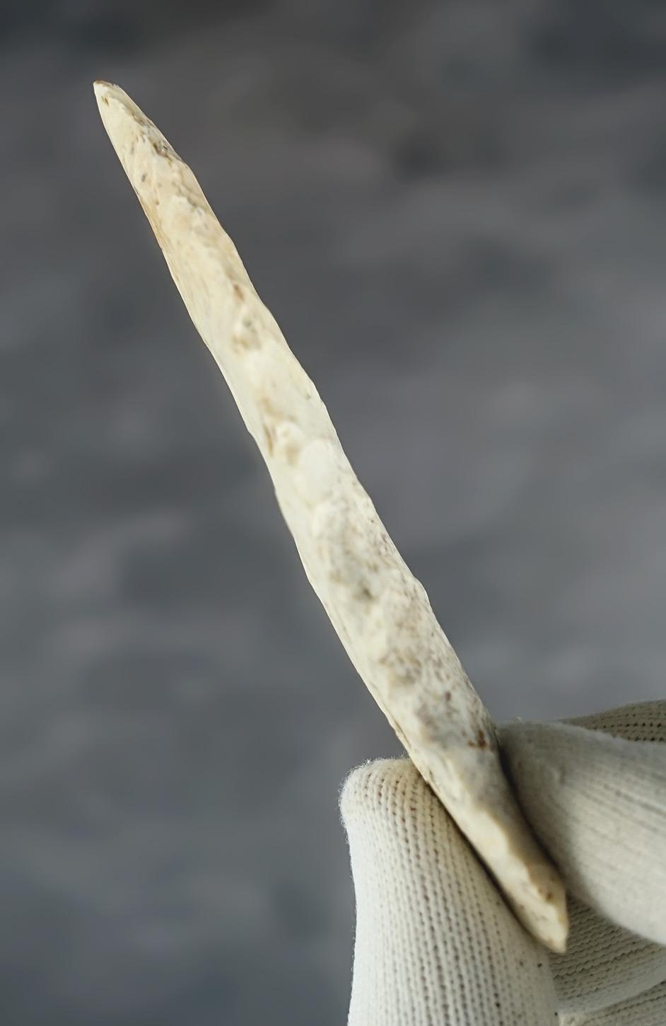 4 1/8" Blade made from patinated cream-colored Chert. Found in the Midwestern U.S.