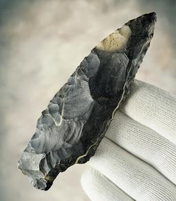4 1/2" Stemmed Knife made from Coshocton Flint. Found in Hardin Co., Ohio. "Lightning Lines."