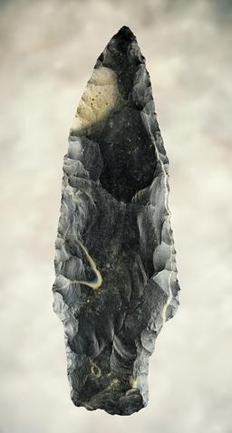 4 1/2" Stemmed Knife made from Coshocton Flint. Found in Hardin Co., Ohio. "Lightning Lines."