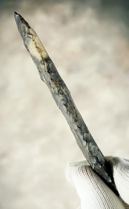 4 1/2" Stemmed Knife made from Coshocton Flint. Found in Hardin Co., Ohio. "Lightning Lines."