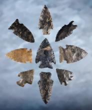 Set of 9 nicely made Ohio points. Most are Coshocton Flint. The largest is 2 1/8".
