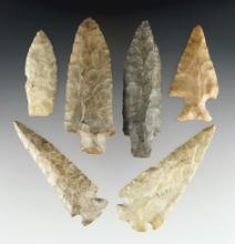 Set of 6  points in nice condition. From Kentucky, Indiana and Ohio. The largest is 3 5/8".