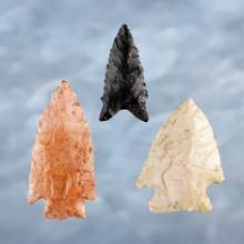Set of three Missouri points including a Stone Square Stem. The small black point has restoration.