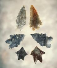 Set of 6 Ohio Bifurcated points in nice condition. The largest is 1 9/16".