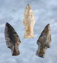 Set of three rare Paleo Kaiser points found in Coshocton Co., Ohio. All are nicely made.