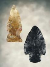 Pair of Hopewell points including a 2 5/8" Coshocton Flint & a Hopewell from Flint Ridge Flint.