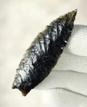 2 3/4" Humboldt with nice flaking and form. Made from Obsidian. Found in southern Oregon.