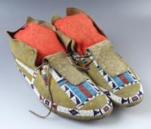 Mid 1900's 9" nicely beaded leather Moccasins with no visible bead loss.