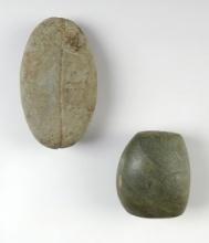 Pair of Stone Artifacts including a 3 7/8" Grooved Weight & a 2 3/8" Slate Bannerstone Preform.