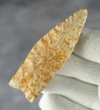 Fine 2 7/8" Plainview made from Chert. Excellent ancient grinding. Arkansas.  Rogers COA.
