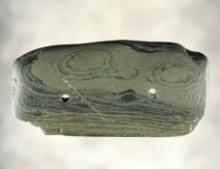 3 7/16" Rectangular Gorget that is engraved. Found in Ohio. Ex. Shaun Place, Jeff Wilcox.
