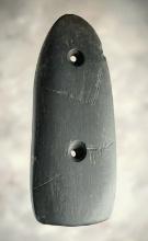 4 1/8" Gorget made from dark gray Slate. A few minor plow scars, but overall in nice condition.