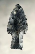 2" Paleo Kaiser made from black Coshocton Flint. Heavy ancient grinding to the stem area.