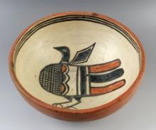 8 1/4" diameter by 3 3/8" high Zia Pottery Bird Bowl with a nicely painted interior.
