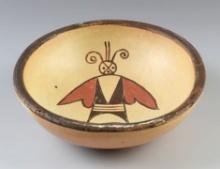 5 3/8" x  1 1/4" high Hopi Bowl with interior paint depicting a Kachina inside the bowl.