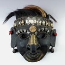 Authentic 10" tall Tribal Mask recovered in Nepal, south Asia. Ex. Steve Olenick, Dean Richard.