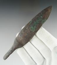 5 13/16" Old Copper Culture Straight Back Flat Tang Knife. Recovered in Wisconsin.