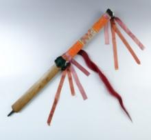 22" Vintage Wood Pipe Stem with original feathers, ribbon, & quill work in excellent condition.