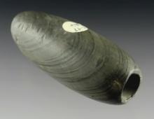 3" Fluted Tube Bannerstone made from Banded Slate. Exhibits nice "worm tracks" on bottom.