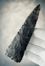 Nice flaking on this 5 1/4" black Coshocton Flint Knife found in Crawford Co., Ohio.