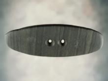 4 3/8" Gorget made from green and black patinated Banded Slate. Found in Miami Co., Ohio.