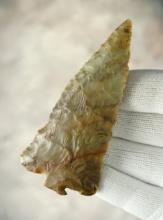 3 5/8" Decatur Fractured Base Point made of Flint Ridge Flint. Found in Licking Co., Ohio. COA.