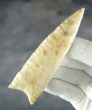 3 7/8" Late Paleo Plainview made from Burlington Chert. Found in Greene Co., Missouri.  COA's.