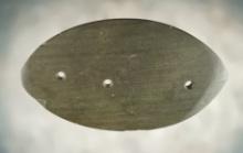 4 11/16" Oval Three Hole Gorget found in Branch Co., Michigan. Ex. Len Weidner, Ramp, Lutz.