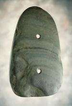 4 1/4" Gorget made from Mottled Slate. Found in Columbiana Co., Ohio.  Ex.  John Lutz.