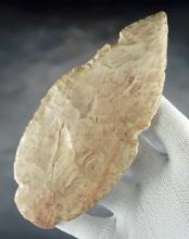 Large and thin 6 1/2" Stemmed Hopewell Blade made from Burlington Chert. Moniteau Co., Missouri.