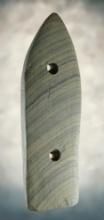 5 9/16" Glacial Kame Sandal Sole Gorget made from Banded Slate. Restoration. Found in Ohio.