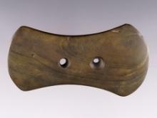 Fine 4 1/4" Biconcave Gorget found in McLean Co., Kentucky. Made from well patinated Banded Slate.