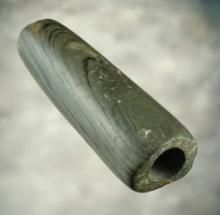 4 1/4" Tube Bannerstone made from Banded Slate. Found in DeKalb Co., Indiana. Great patina.