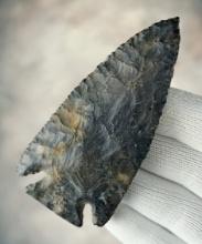 Well styled 3 15/16" Coshocton Flint Archaic Cornernotch found in Richland Co., Ohio.