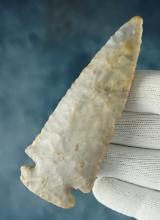 3 7/8" Archaic "Flat Base" Flint Ridge Chalcedony Dovetail found in Delaware Co., Ohio. Ex. Copeland