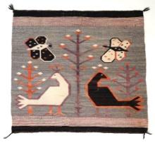 Nicely woven 37" by 34 1/2" Navajo Pictograph Vintage Rug in excellent condition.
