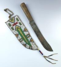 10 1/2" Vintage Beaded Knife Sheath with a 15 1/4" overall length Vintage Knife.