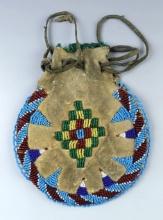 7 1/4" x  6 1/8" Apache Beaded Bag with intricate designs, including a cross and a triangle.