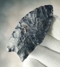 2 1/2" Paleo Point made of Coshocton Flint. Found in Franklin Co., Ohio. Ex. J. Hawks, M. Seeley.