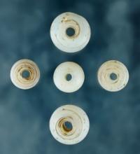 Set of 5 Opalescent Wire Wound Beads found at the Burrell Creek Site in New York.