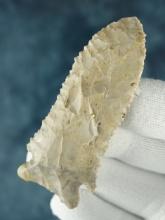 2 13/16" Kentucky Stilwell with restoration to one basal lobe. Very nice edge serrations.