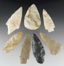 Set of 7 assorted Midwest points in good condition. The white Leaf Blade has an impact fracture.