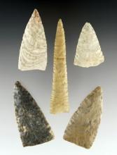 Set of 5 well made Texas Knives. The largest is 4 1/16" and is broken and glued.