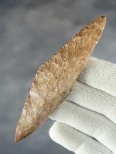 Fine 4 1/2" Harahey Knife found in Kansas. Well made from pink Kay County Chert.