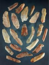 Set of 20 highly colorful Flint Ridge Flint Bladelets found in Licking Co., Ohio.